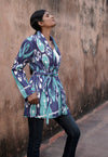 Giacca kimono di cotone da donna trapuntata colore blu e verde
