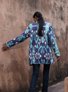 Giacca kimono di cotone da donna trapuntata colore blu e verde